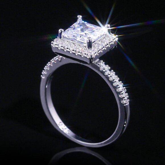 💝 Wedding/Engagement Big Square Shiny Gemstone Silver Ring for Women VIP481